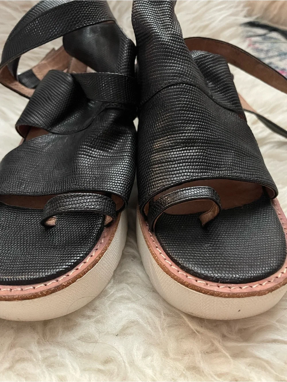 Jeffrey Campbell Platform Sandals  Textured Leather Ankle Strap Size 7.5